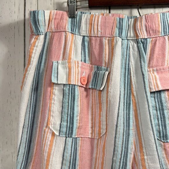 Lane Bryant Pink Blue Striped Linen Blend High Rise Drawstring Summer Shorts - Picture 11 of 13